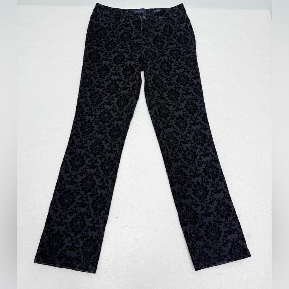 Charter Club Black Velvet low rise Damask Pants Pre-Owned Size 6